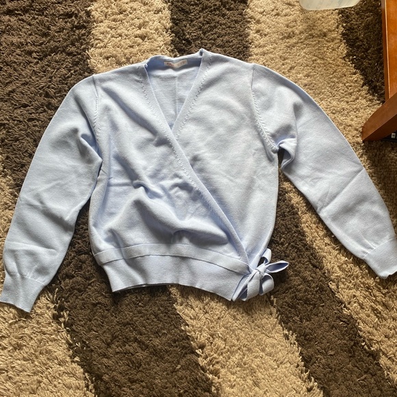 Baby Blue Knit Wrap Tie Sweater | Romwe - Picture 1 of 3